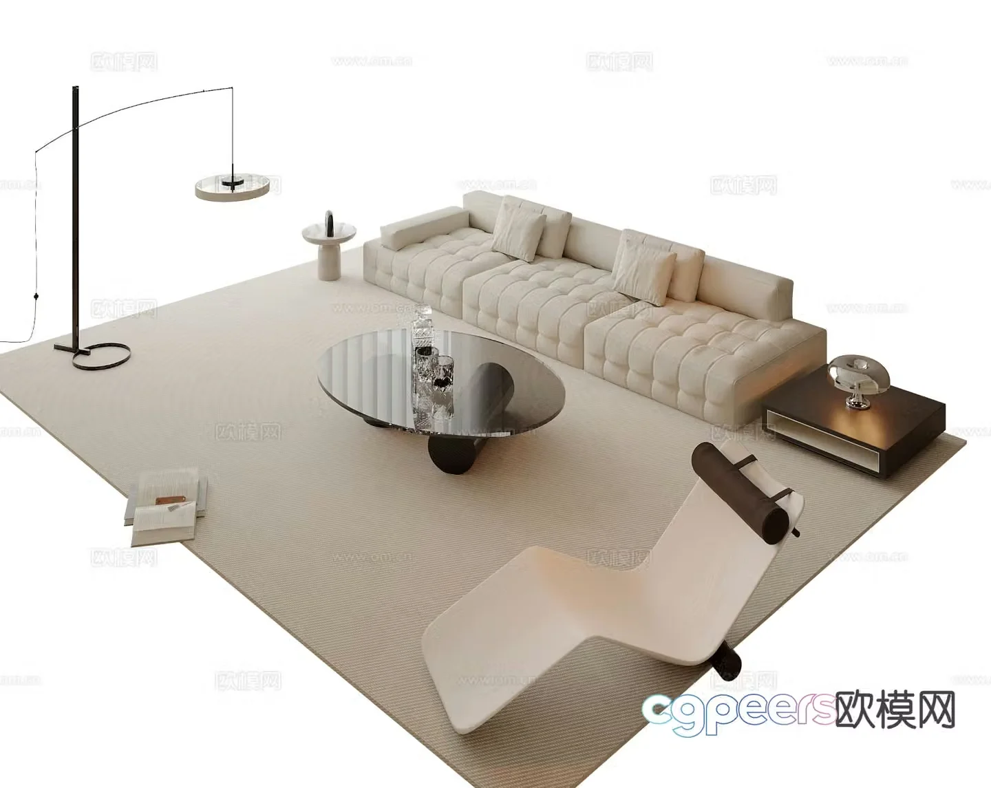 Cream style modular sofa 3d model