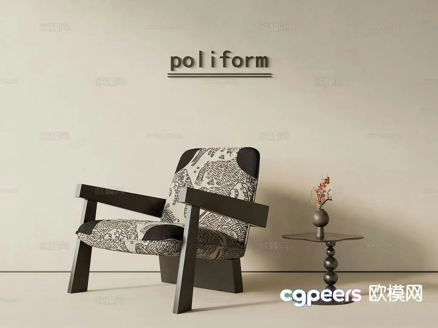 French retro style armchair leisure chair 3d model