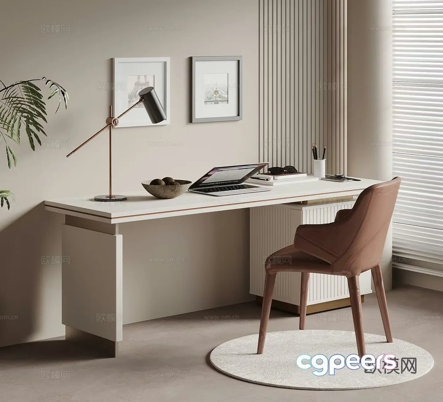 Desk Creamy Wind Wasabi Writing Desk Computer Desk Desk Chair 3D Model