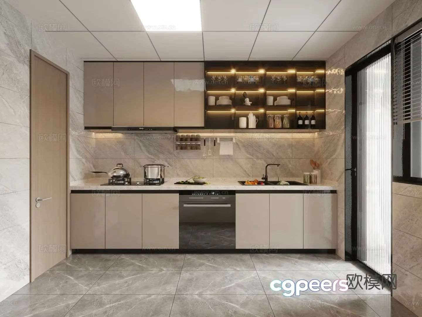 Modern cream style rental kitchen renderings 3d model