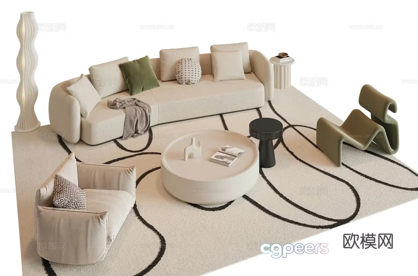 Modern cream style sofa coffee table combination 3D model