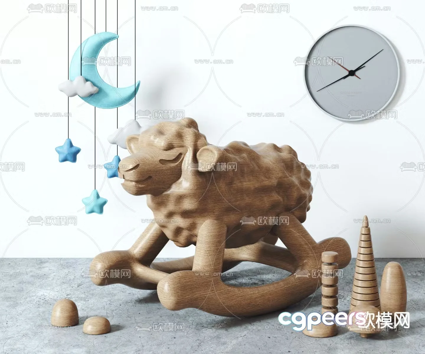 Modern children’s animal wooden horse building blocks toy set 3d model