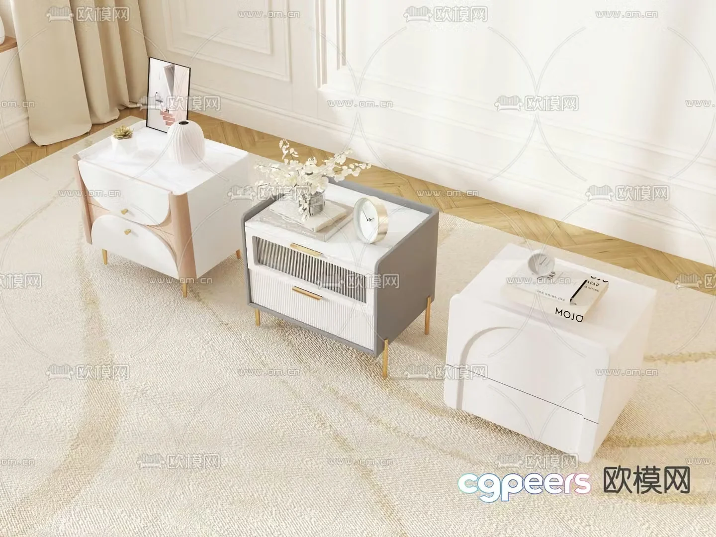Cream style bedside table 3d model