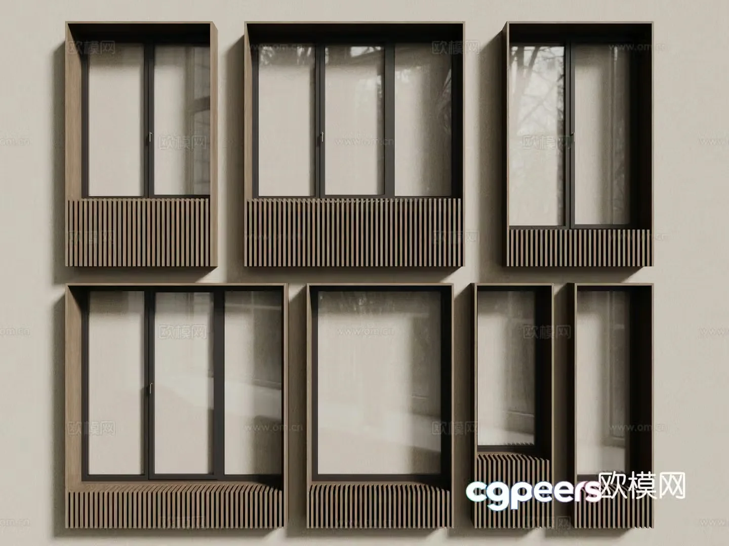 Modern wood grain windows wooden windows casement windows floor-to-ceiling windows sliding windows 3d model