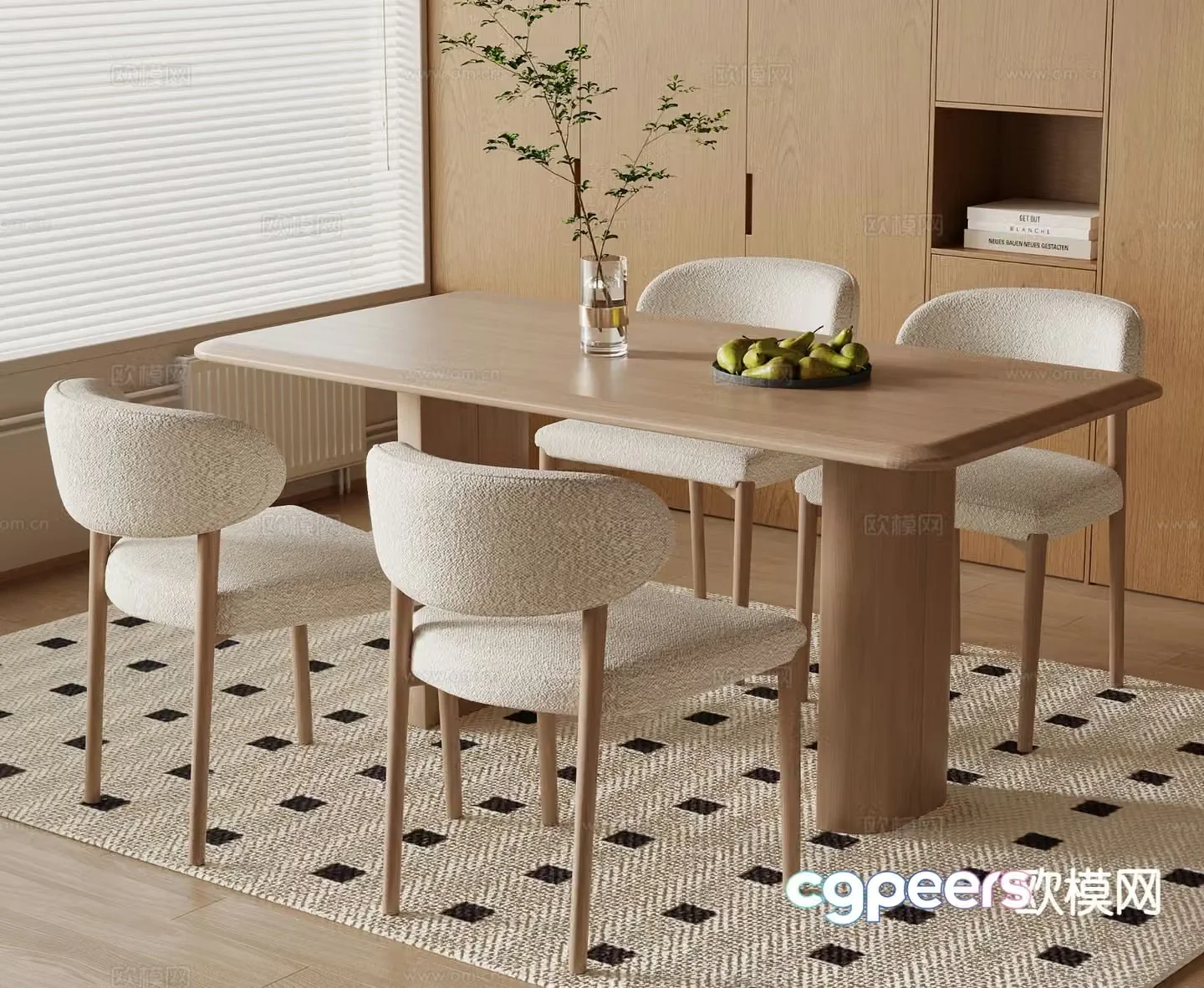 Nordic dining table and chairs strip dining table 3d model
