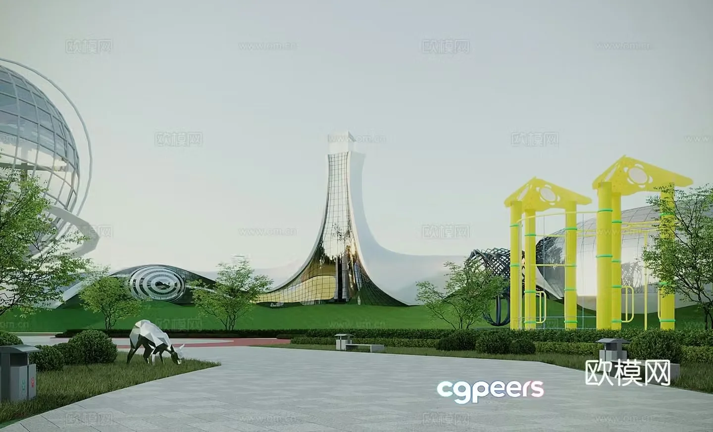 Modern cultural and sports architecture special-shaped building 3D model