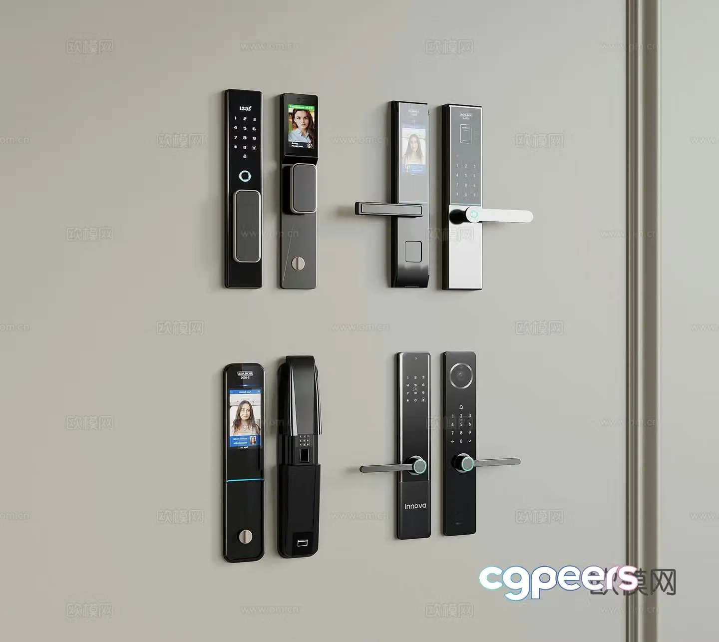 06 Password Lock Modern Smart Lock Fingerprint Lock Password Lock Door Lock Door Handle 3D Model