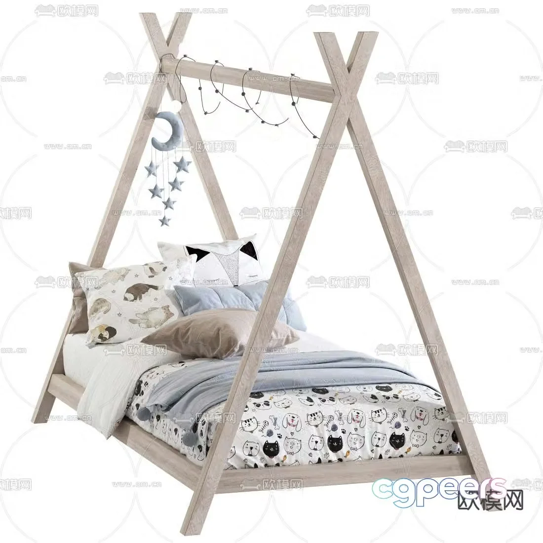 Nordic solid wood children’s bed 3d model