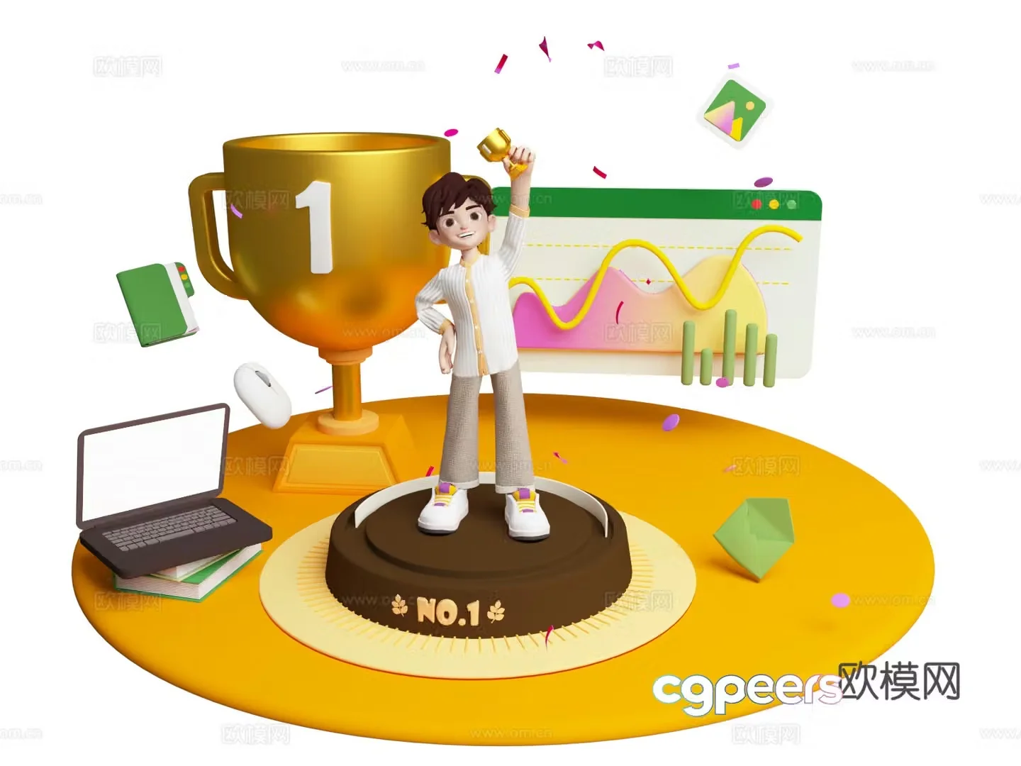 Sales champion sports champion scene cartoon character Meichen 3d model