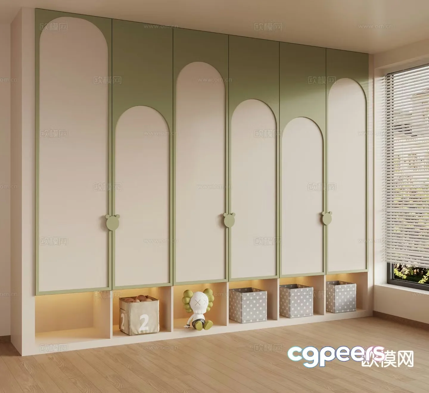 Modern children’s wardrobe to the top full wall wardrobe 3D model
