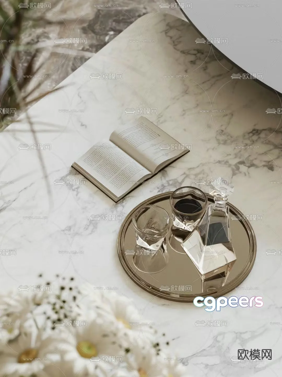 Beverage Tray Wine Set Desktop Decoration 3D Model