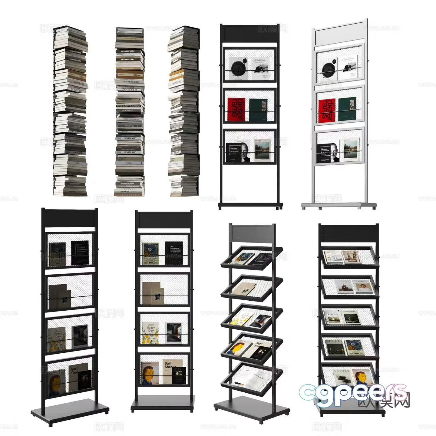 modern books bookshelf 3d model