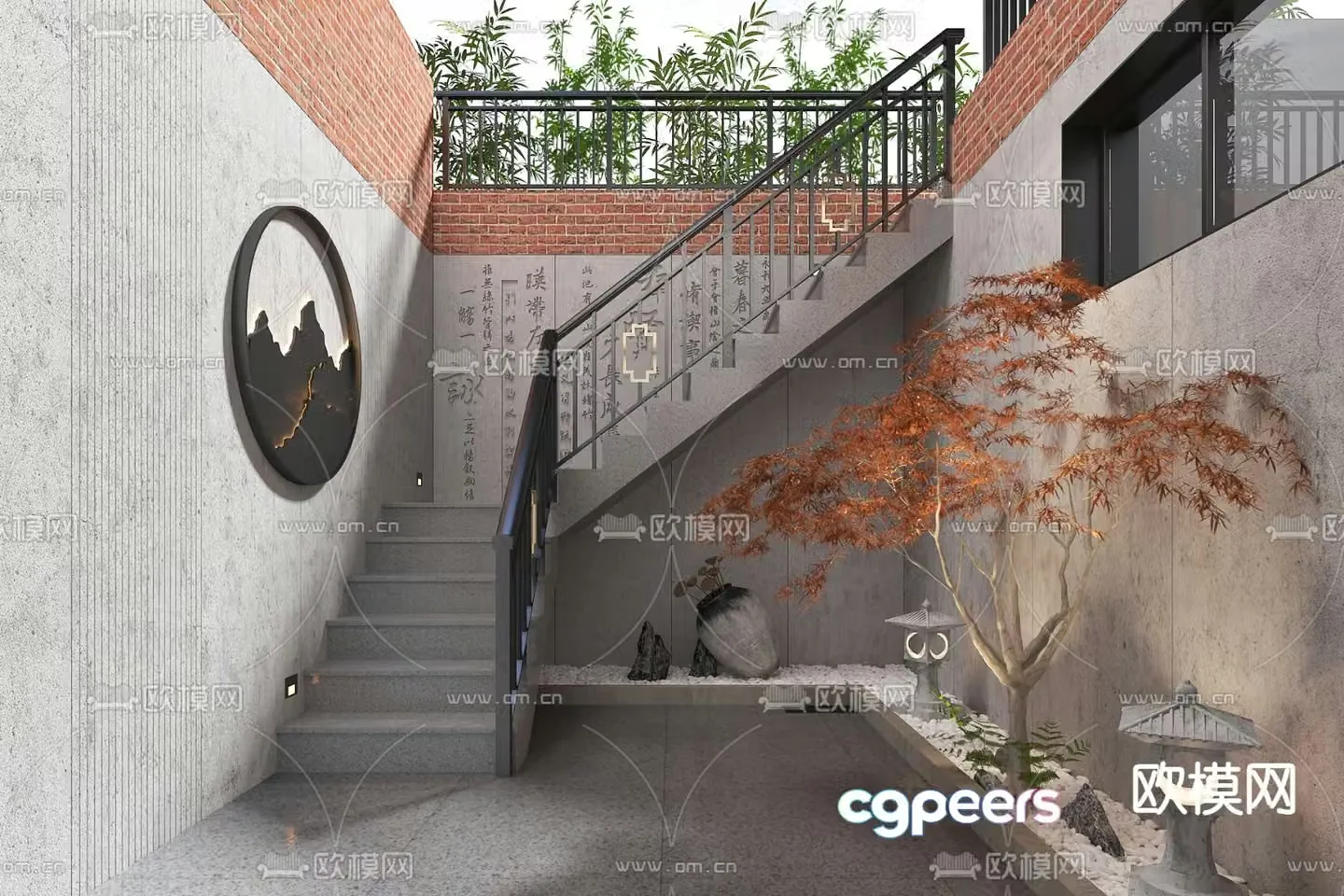New Chinese style courtyard landscape villa landscape 3D model