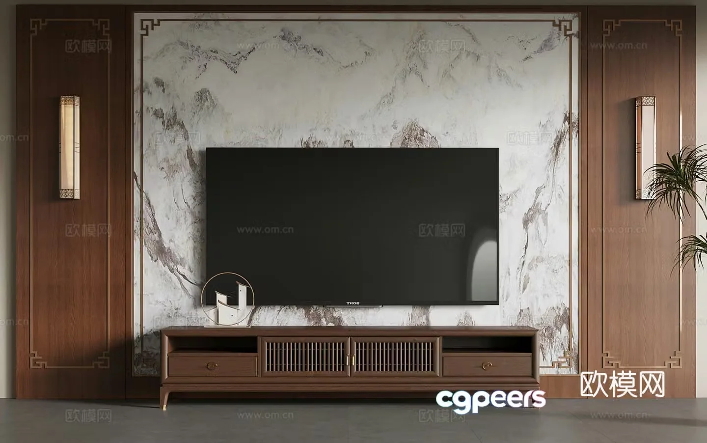New Chinese TV background wall TV cabinet 3d model