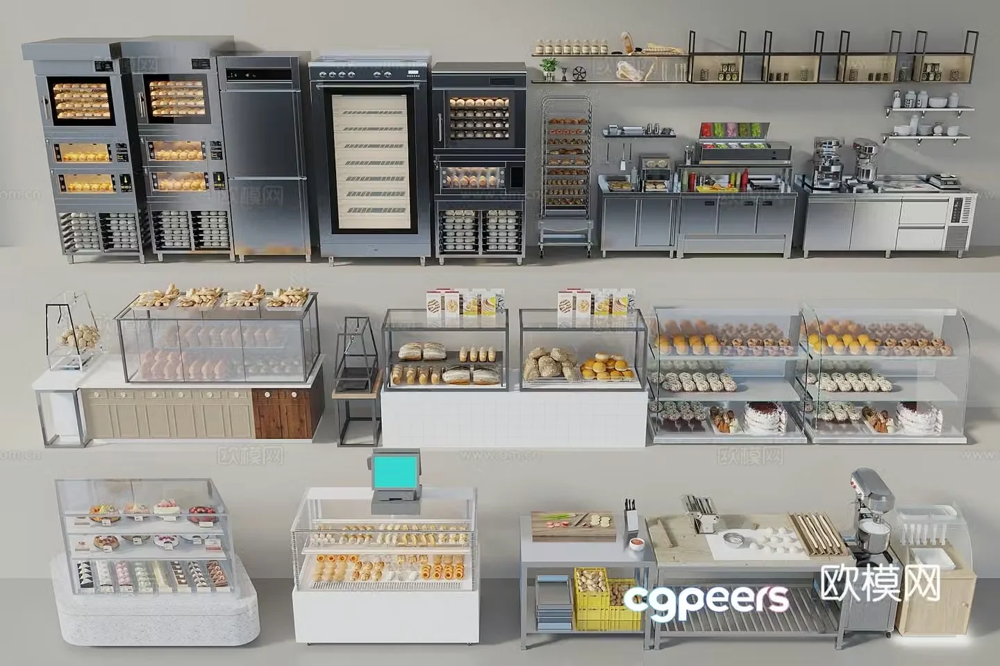 Modern dessert bakery Bread display rack Cake display cabinet Bakery store shelves Dessert 3D model