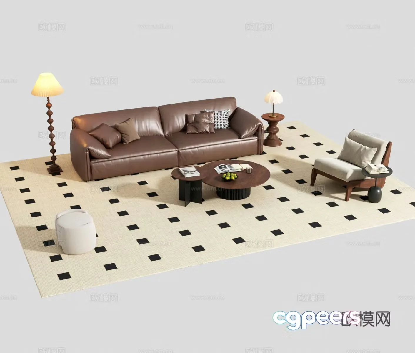 French medieval sofa coffee table combination 3D model