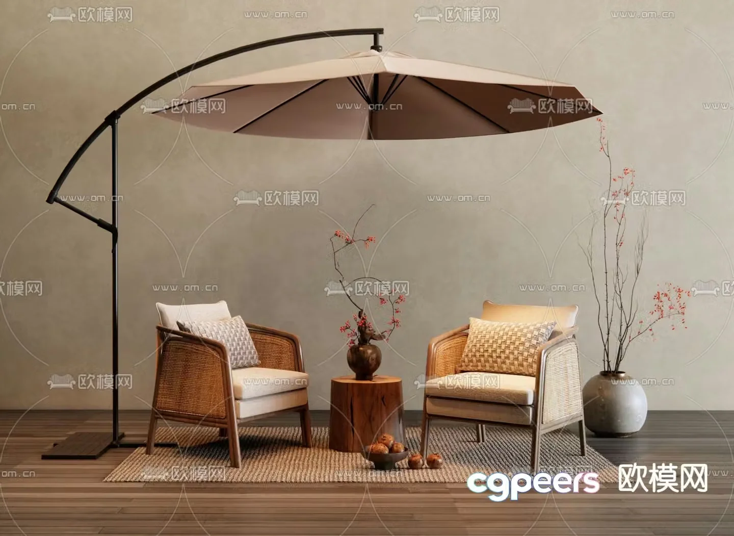 New Chinese style outdoor chair parasol 3d model