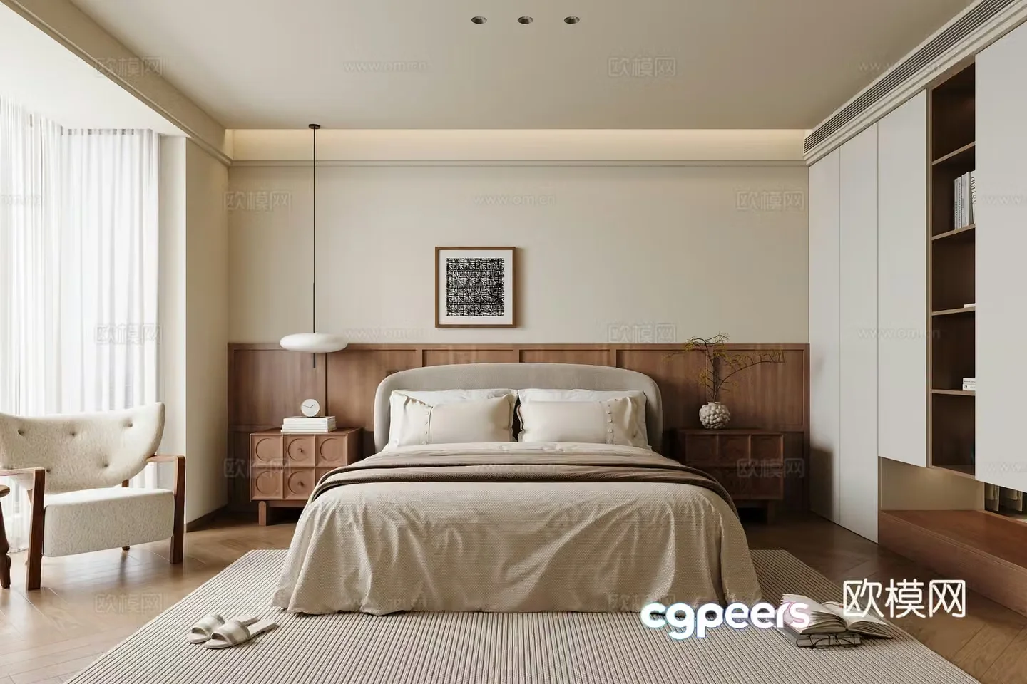 Medium-old bedroom Jiji bedroom medieval double bed medieval bedside chandelier medieval bedside table 3D model