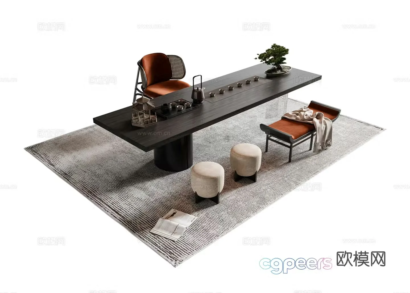 New Chinese tea table and chair 3D model