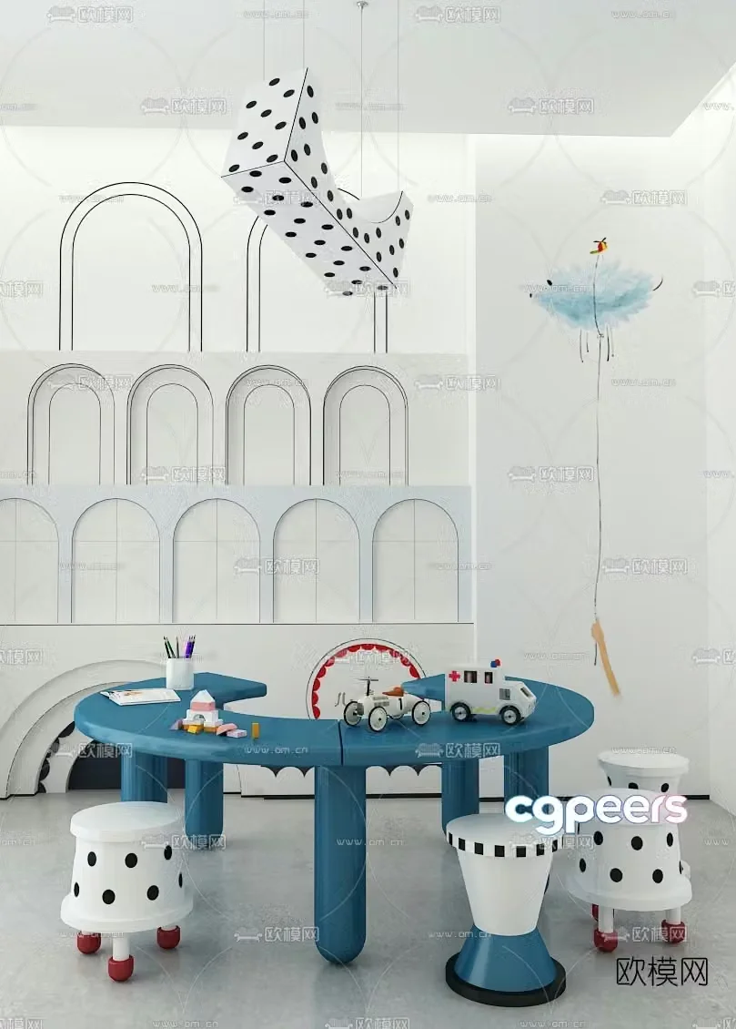 Puhui Design Modern Children’s Round Leisure Table and Chair 3D Model