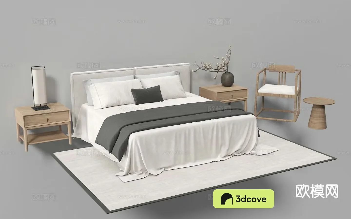 New Chinese style double bed fabric bed