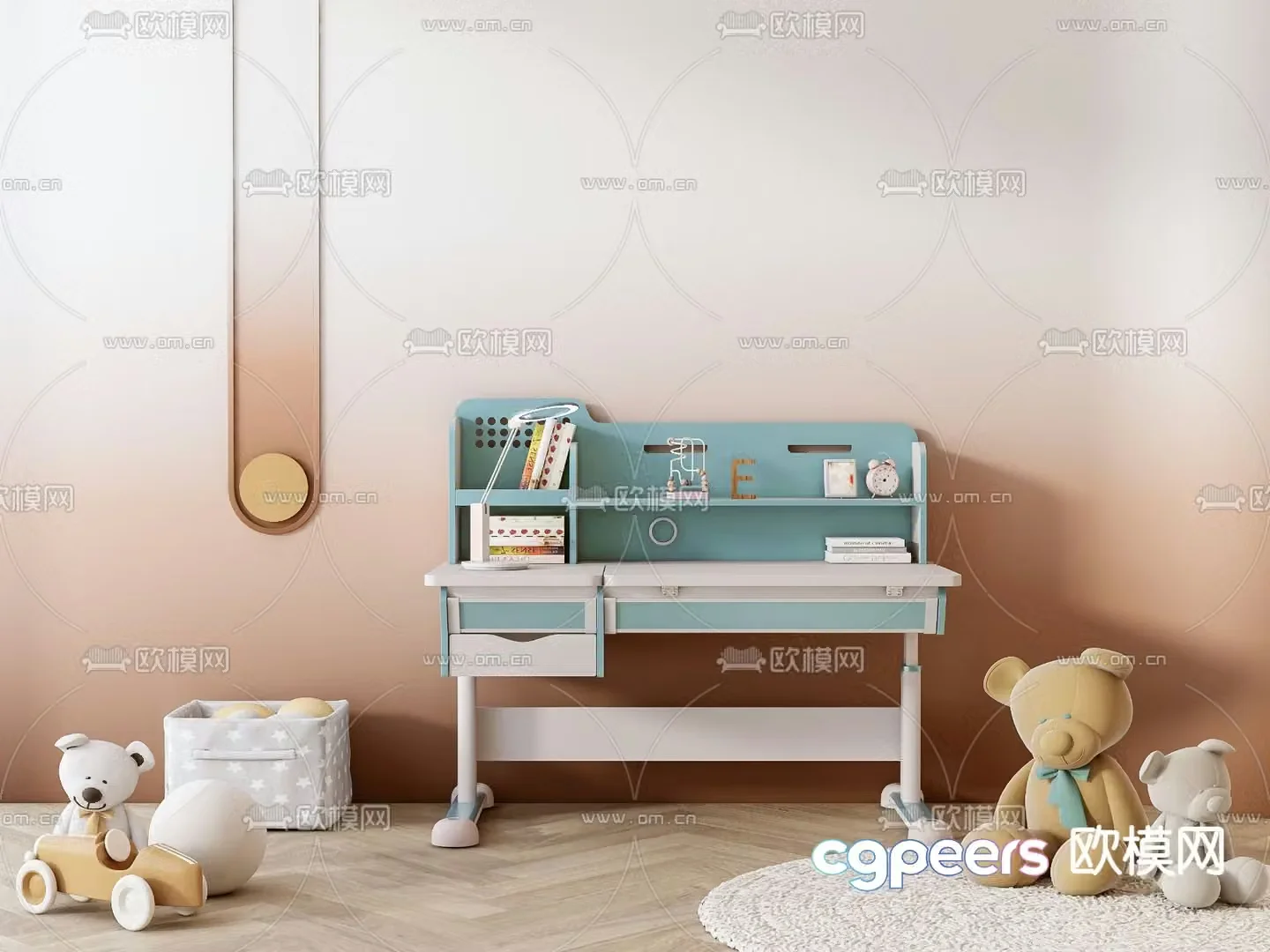 Modern children’s study table 3d model