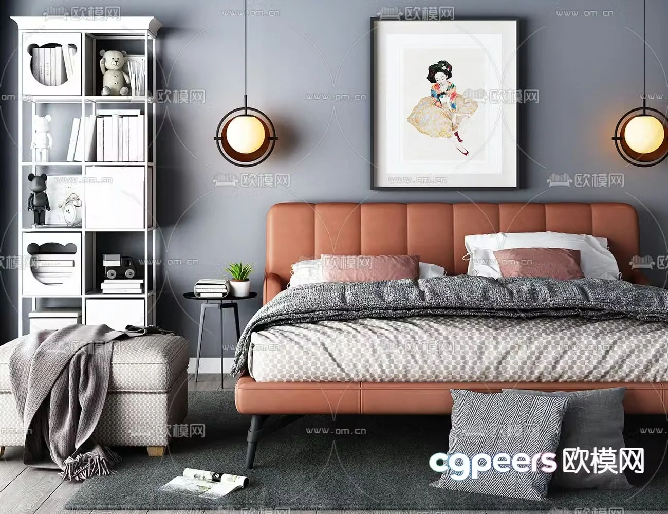 Modern double bed 3d model