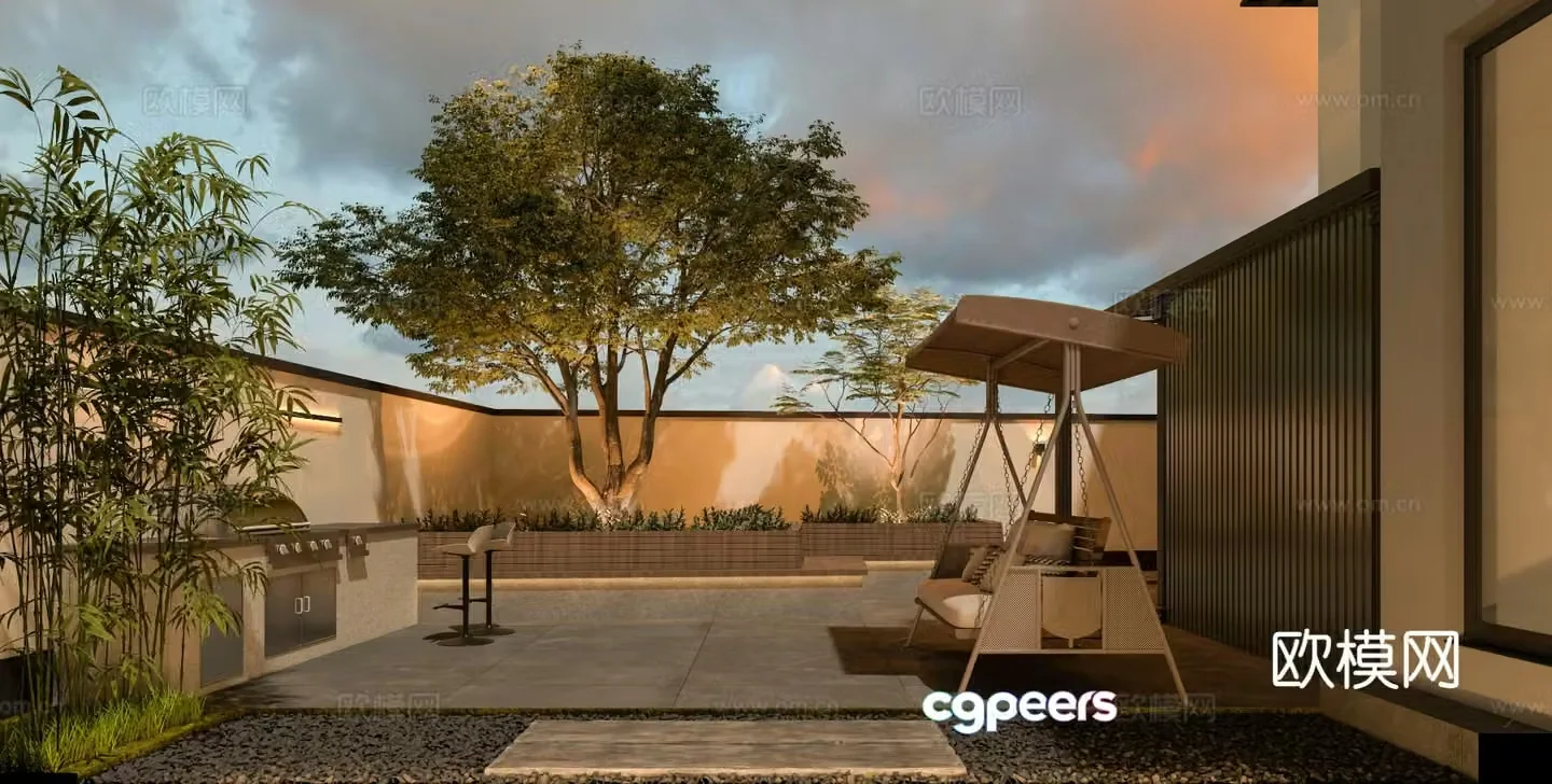 Modern courtyard landscape 3d model