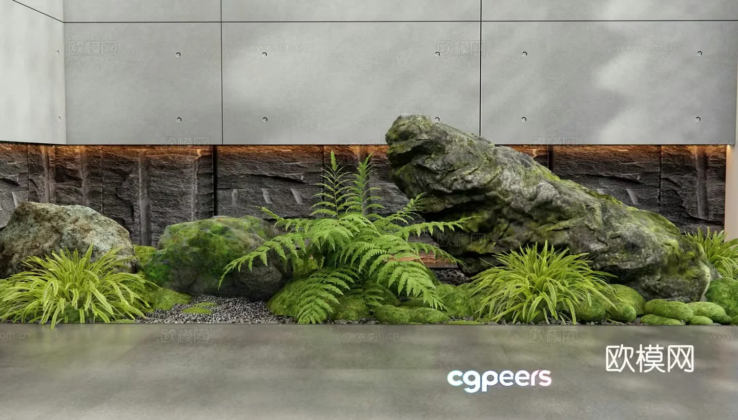 Modern interior landscape Landscape stones Moss Flowers and plants Plant combination Plant landscaping 3D model