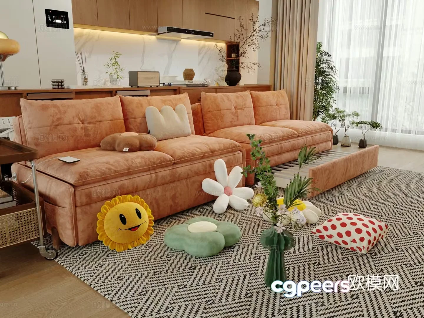 Cream style double sofa 3d model