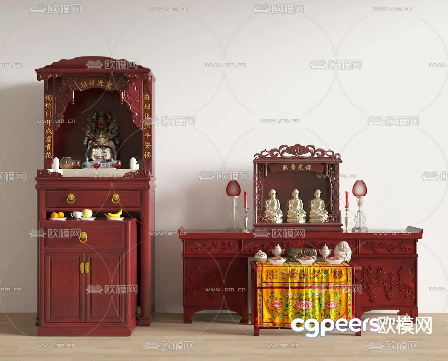 Chinese Buddhist niche cabinet ancestral hall cabinet shrine 3D model