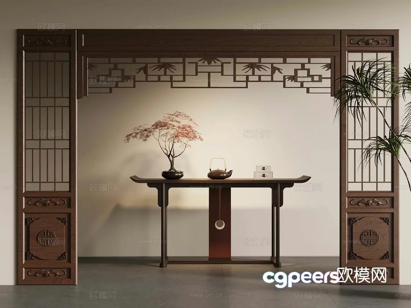 New Chinese door cover doorway partition end viewing platform 3D model