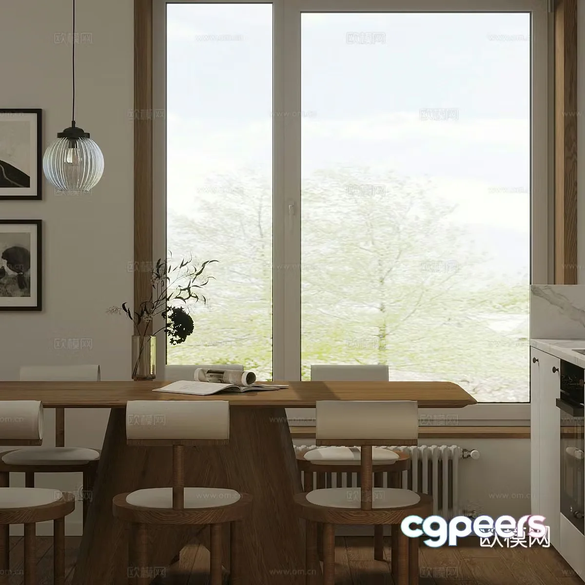 Middle-aged home restaurant Log style home restaurant Solid wood dining table and chair Dining chair Single chair Dining table 3D model