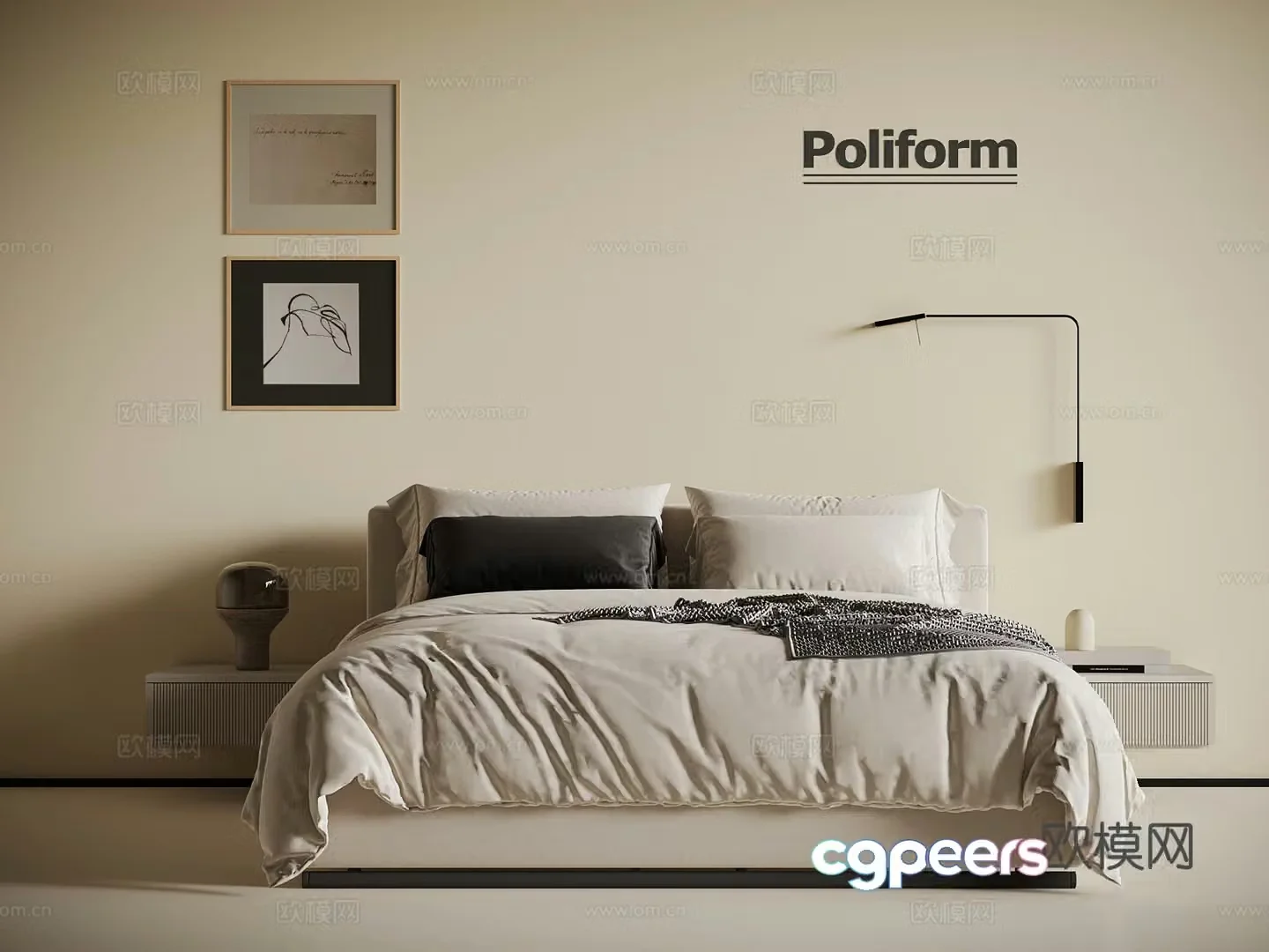 Modern double bed 3d model