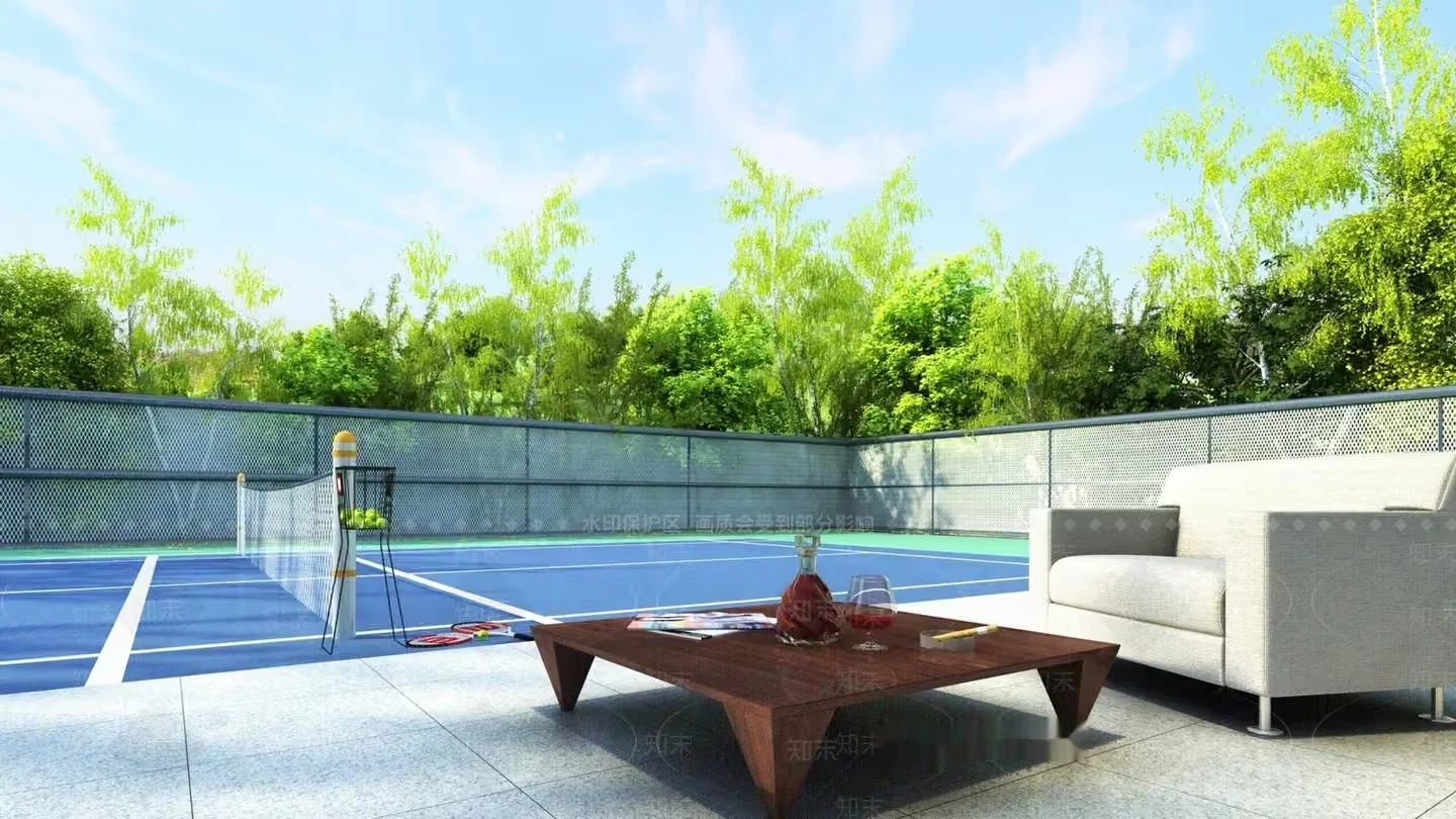 A Tennis Court With A Table And Couch 3D Model – 14436 – VRAY Render