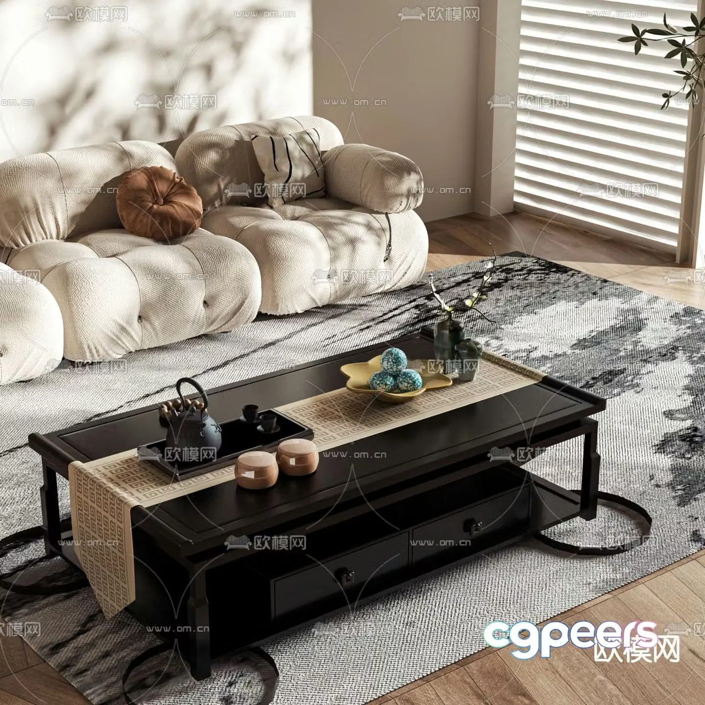 New Chinese style coffee table square coffee table 3d model