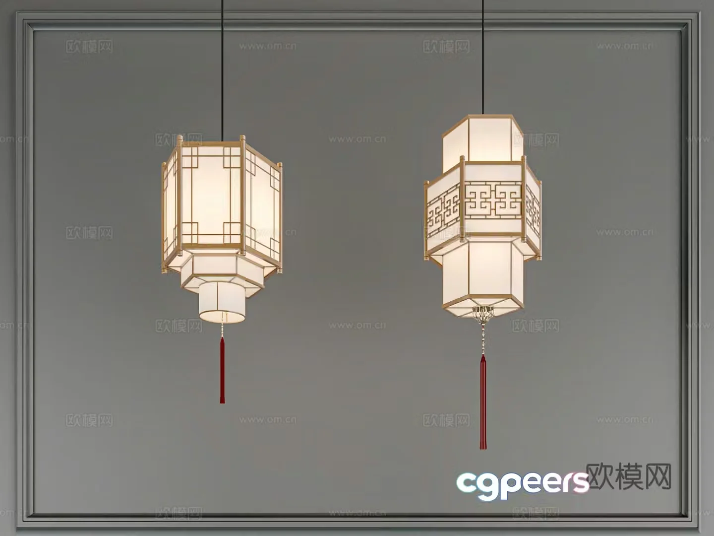New Chinese polygonal chandelier 3D model