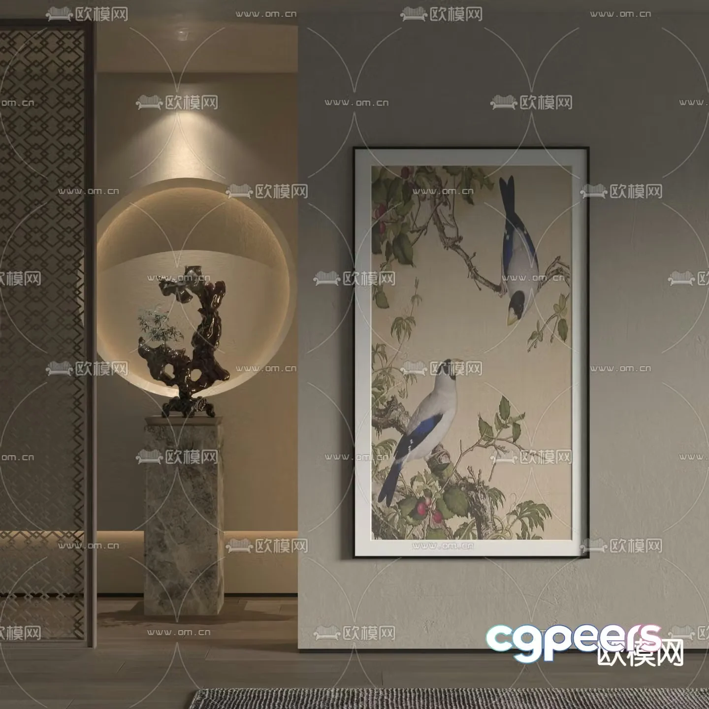 New Chinese style flower and bird painting plant painting decorative painting 3D model