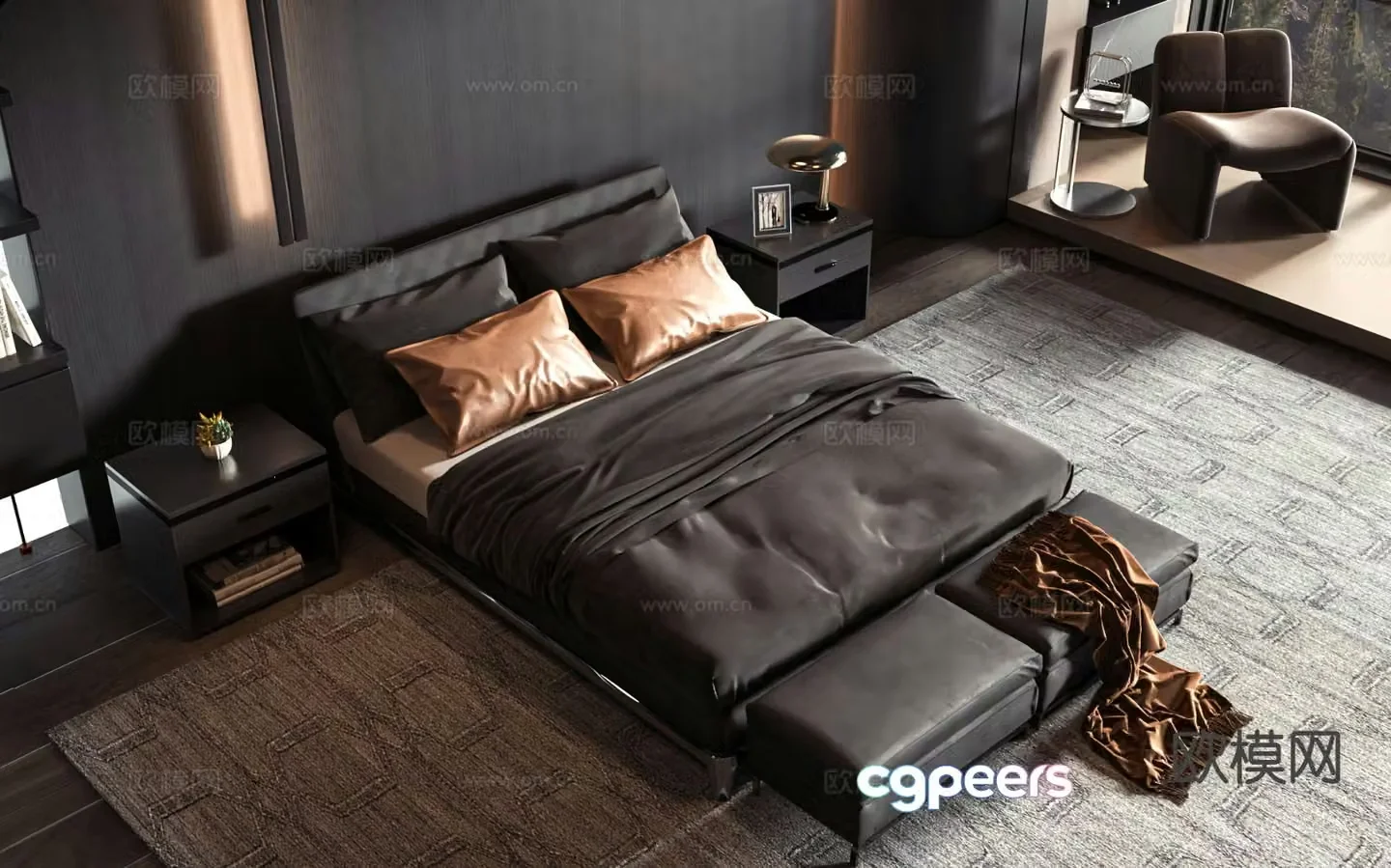 Modern double bed 3d model