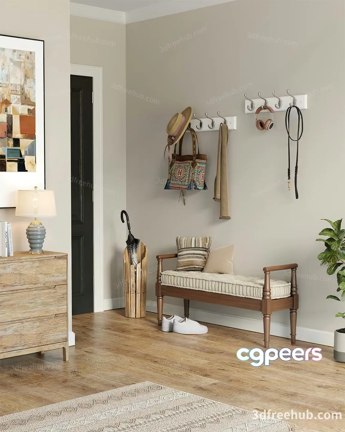 Cozy Entryway With A Bench 3D Model – 23598 – VRAY Render
