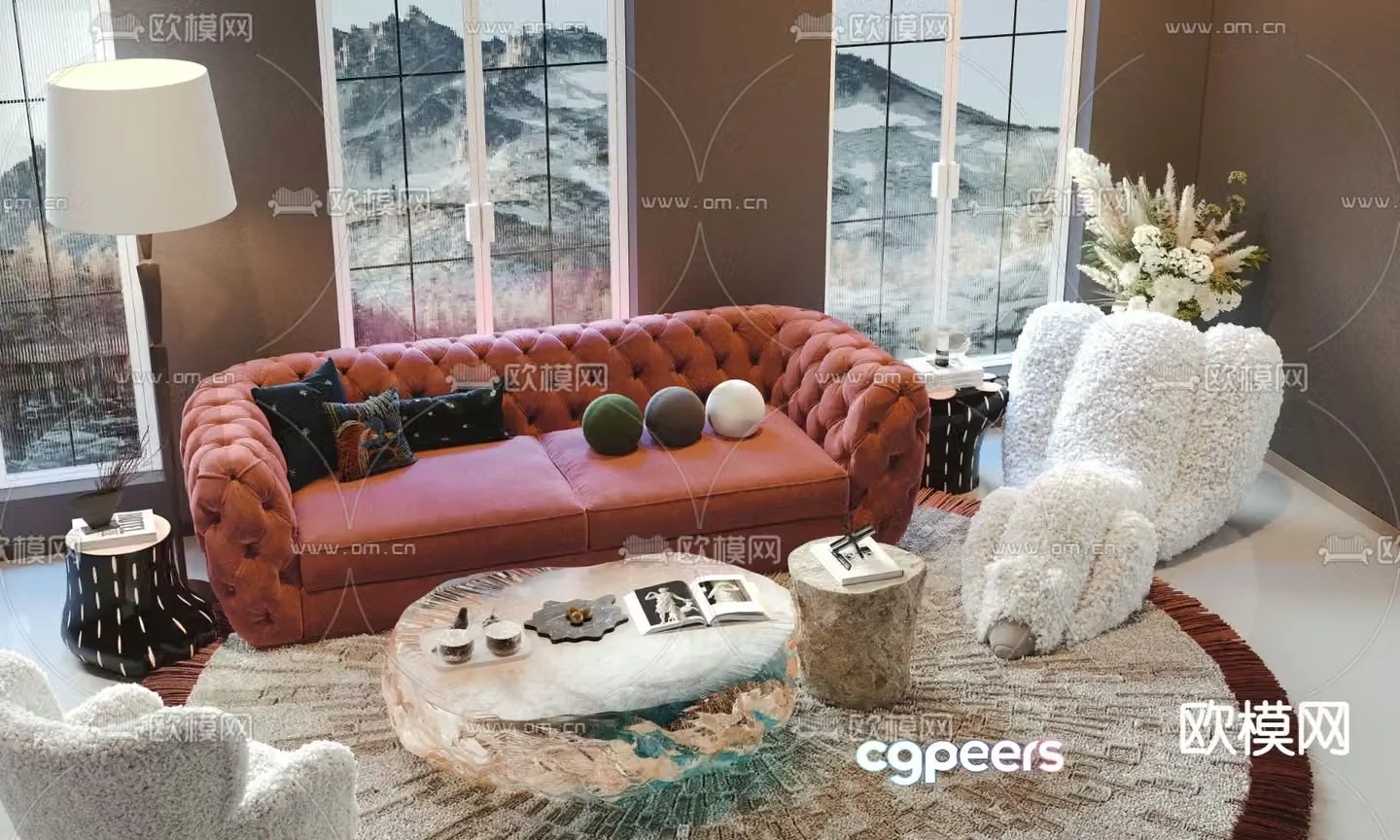 French sectional sofa 3d model