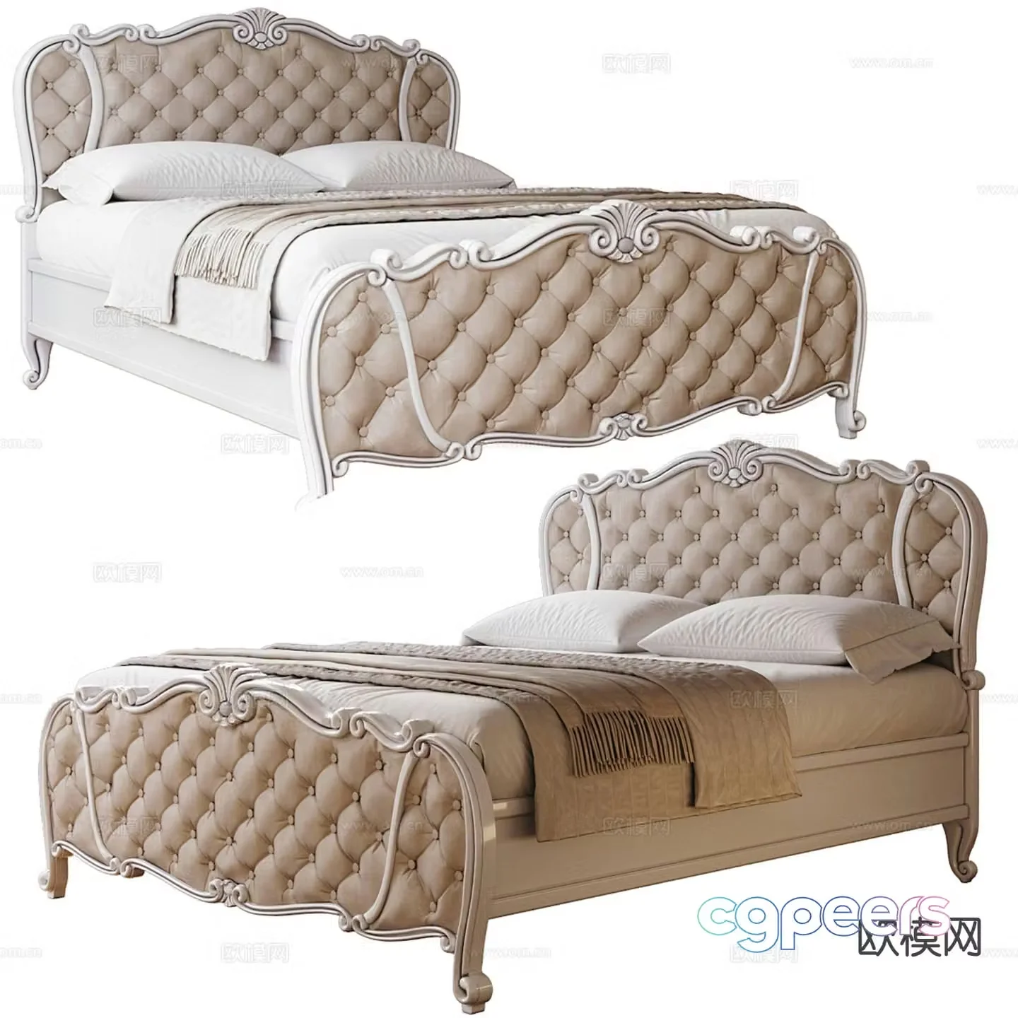 European double bed 3d model
