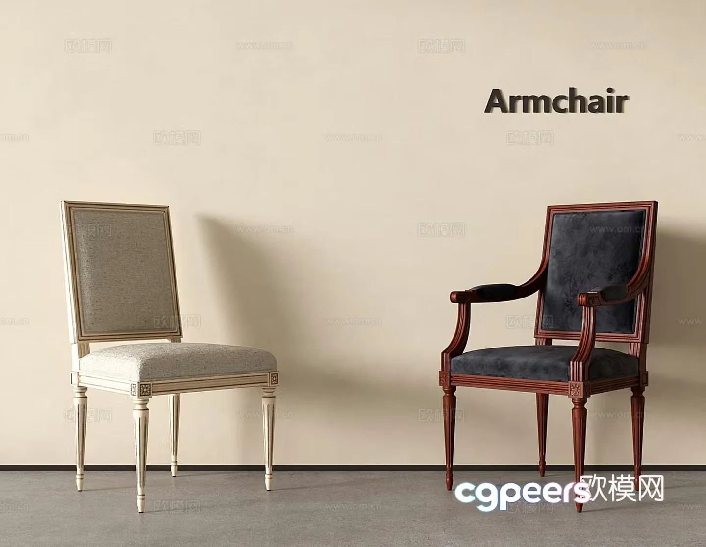 American retro single chair dining chair 3d model