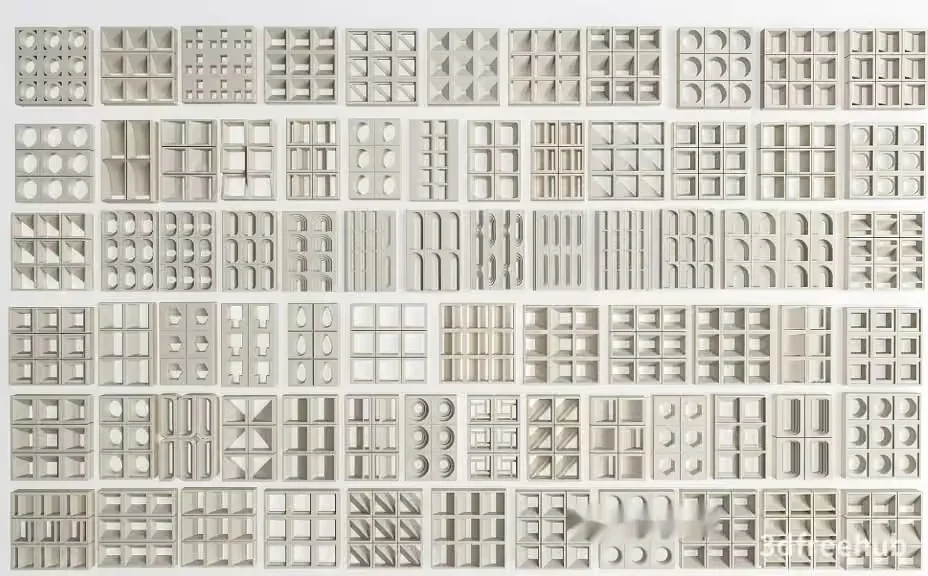 A Large Collection Of White Geometric And Possibly 3D-Printed 3D Model – 23178 – VRAY Render