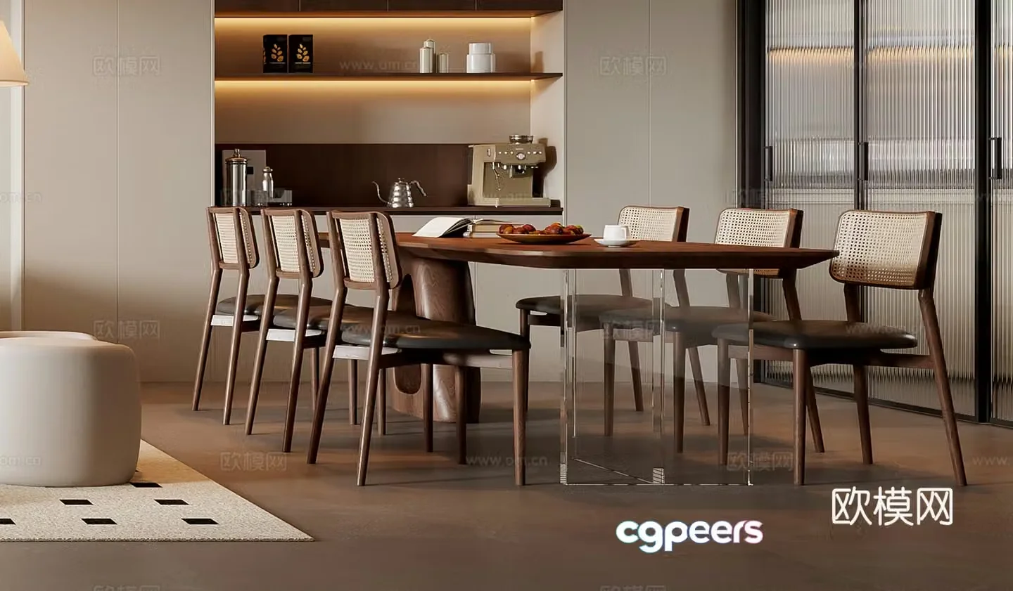 Medium style dining table and chair combination 3D model