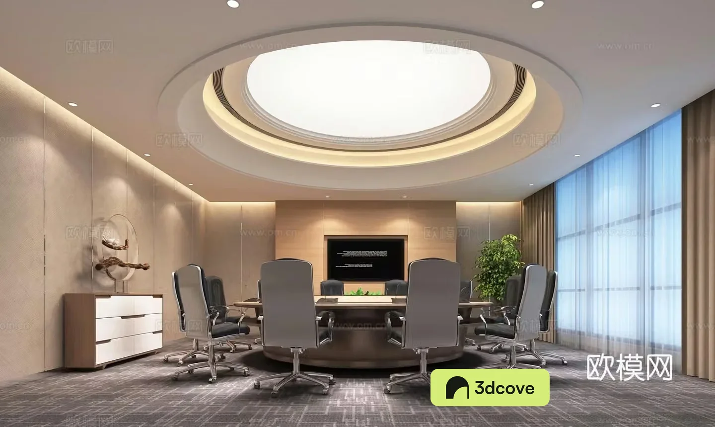 Modern conference room round conference table
