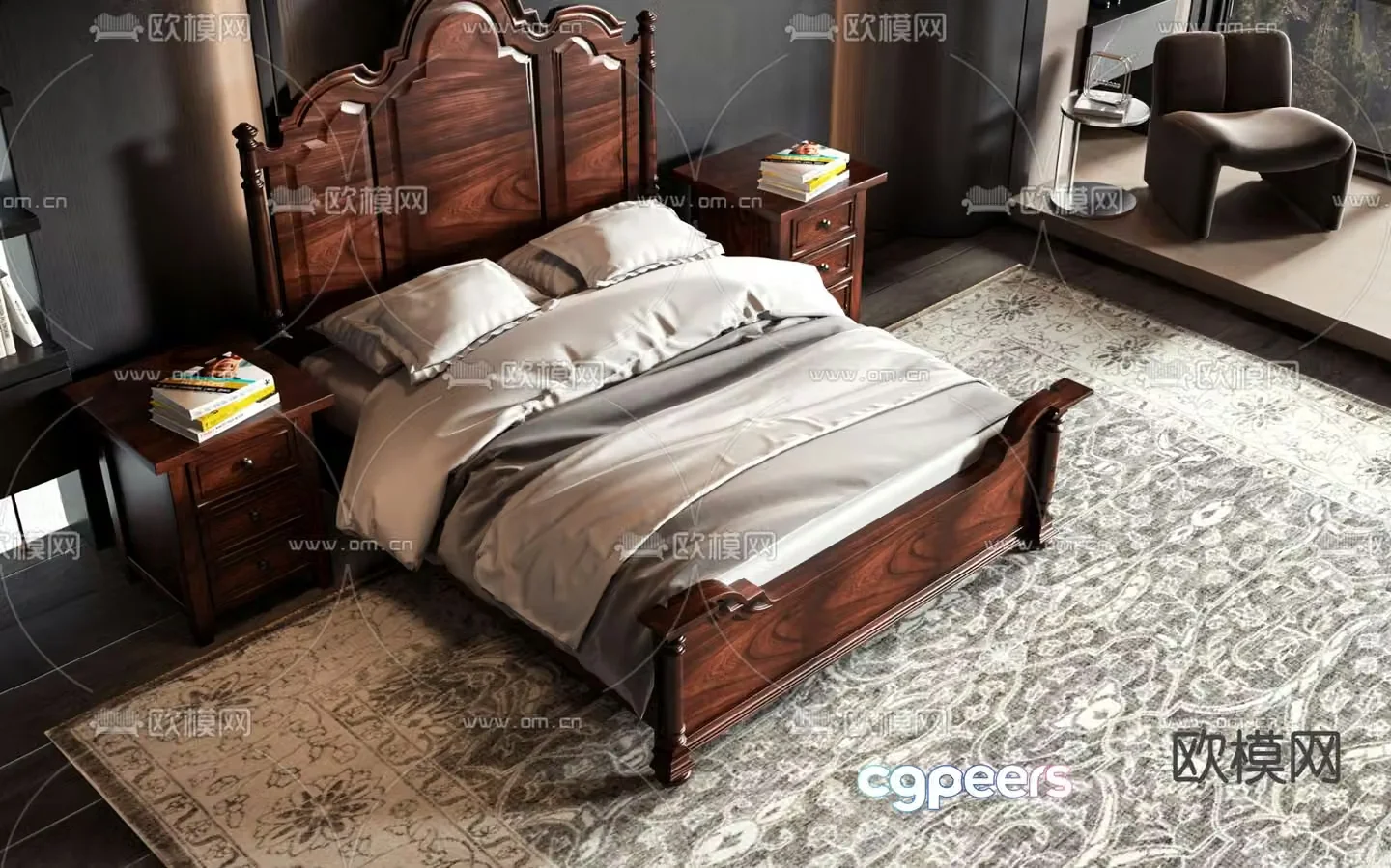 American double bed 3d model