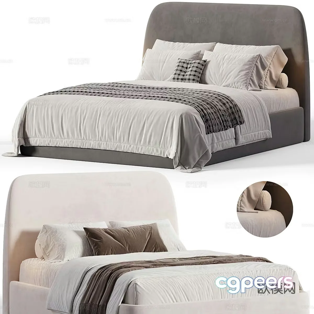 New Chinese style Dalti fabric double bed 3D model