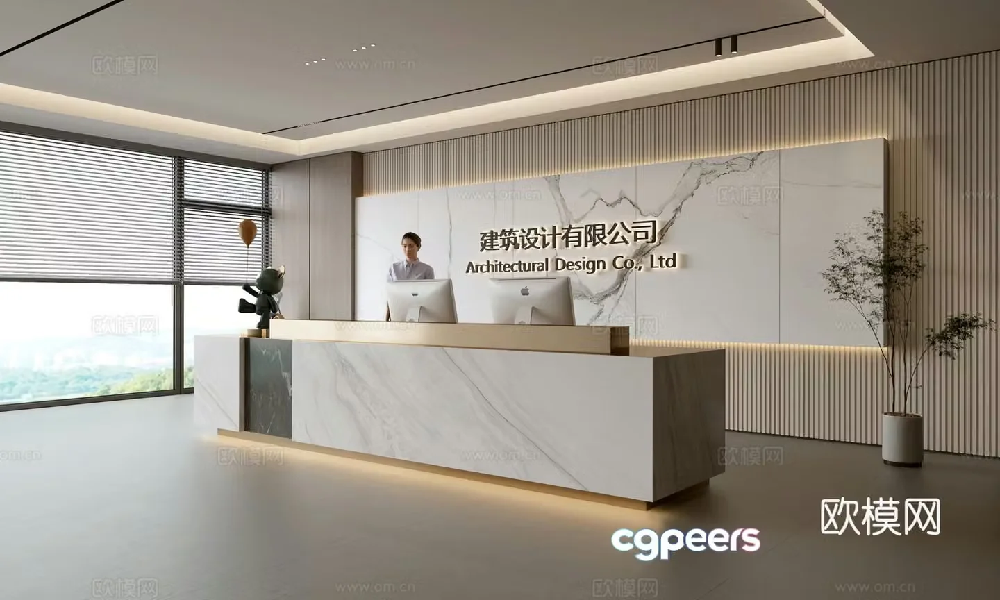 Modern company front desk reception area bar reception desk service desk company front desk background 3D model