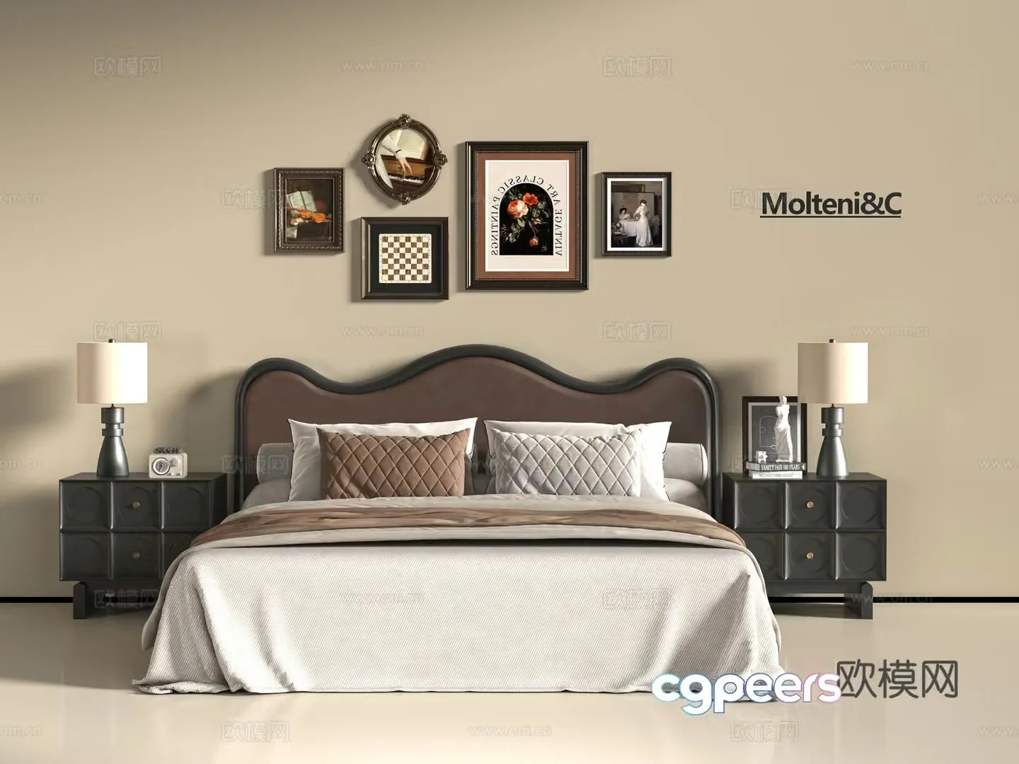 French double bed 3d model